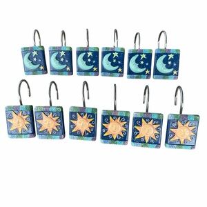 Vtg Celestial Curtain Hook Set Sun Moon Star Y2K 90s Hippie Blue Whimsygoth